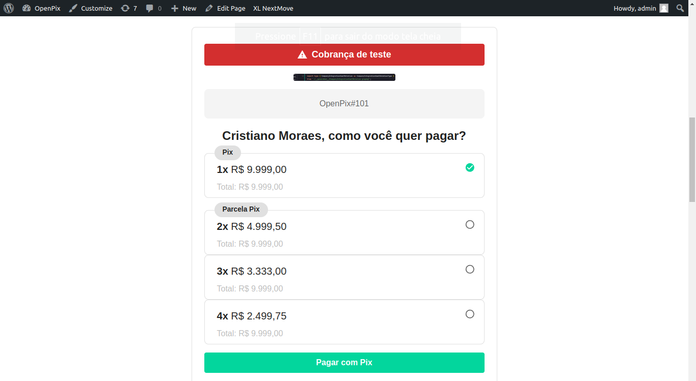 Selecionando a opção de pagamento